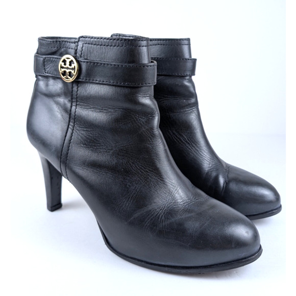 Tory Burch Bristol Black Leather Heeled Booties Women's Size 10 - Picture 1 of 7